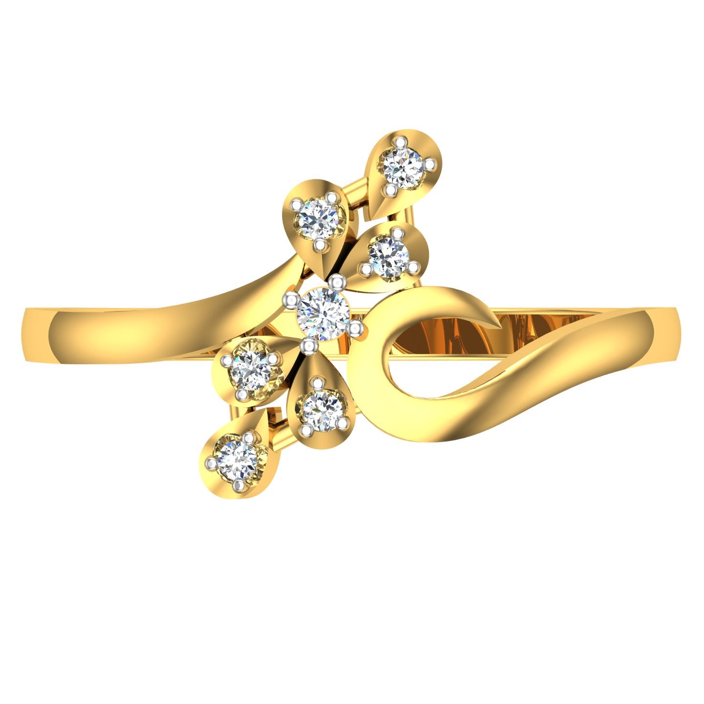 Asymmetric Floral Bypass Diamond Ring