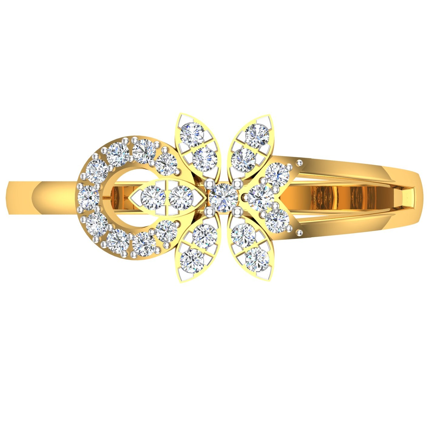 Asymmetrical Floral Open-Loop Diamond Ring