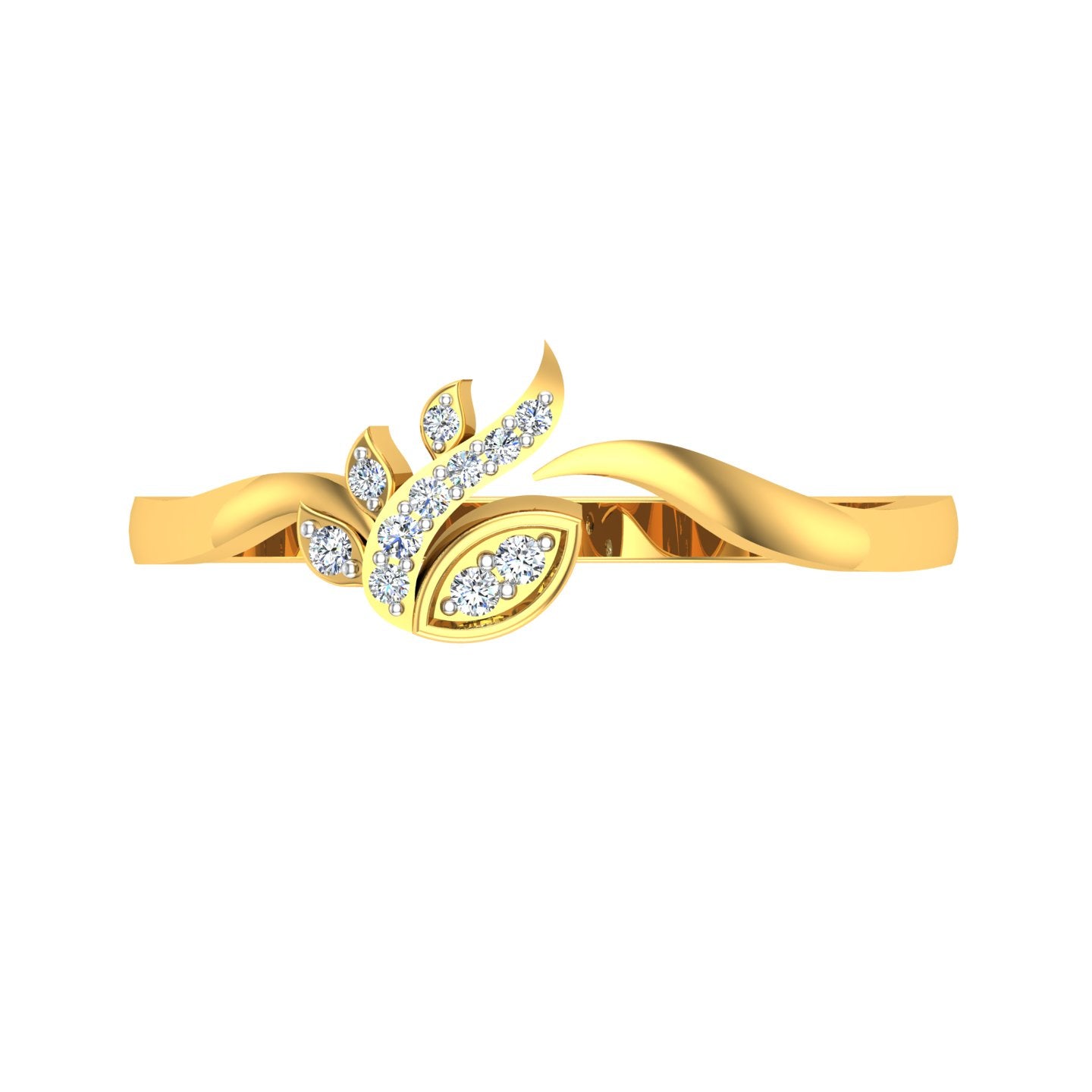 Asymmetrical Sprouting Leaf and Vine Bypass Diamond Ring