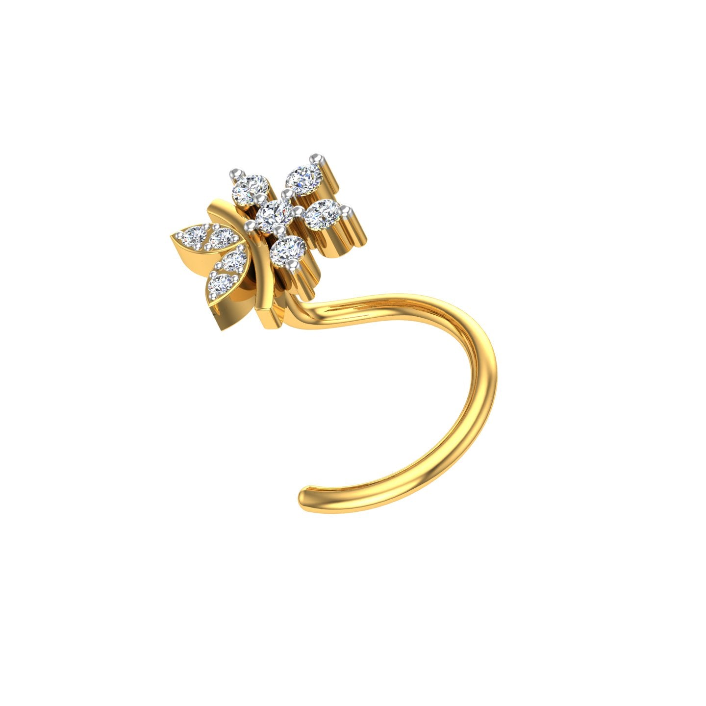 Golden Feather Diamond Nose Pin