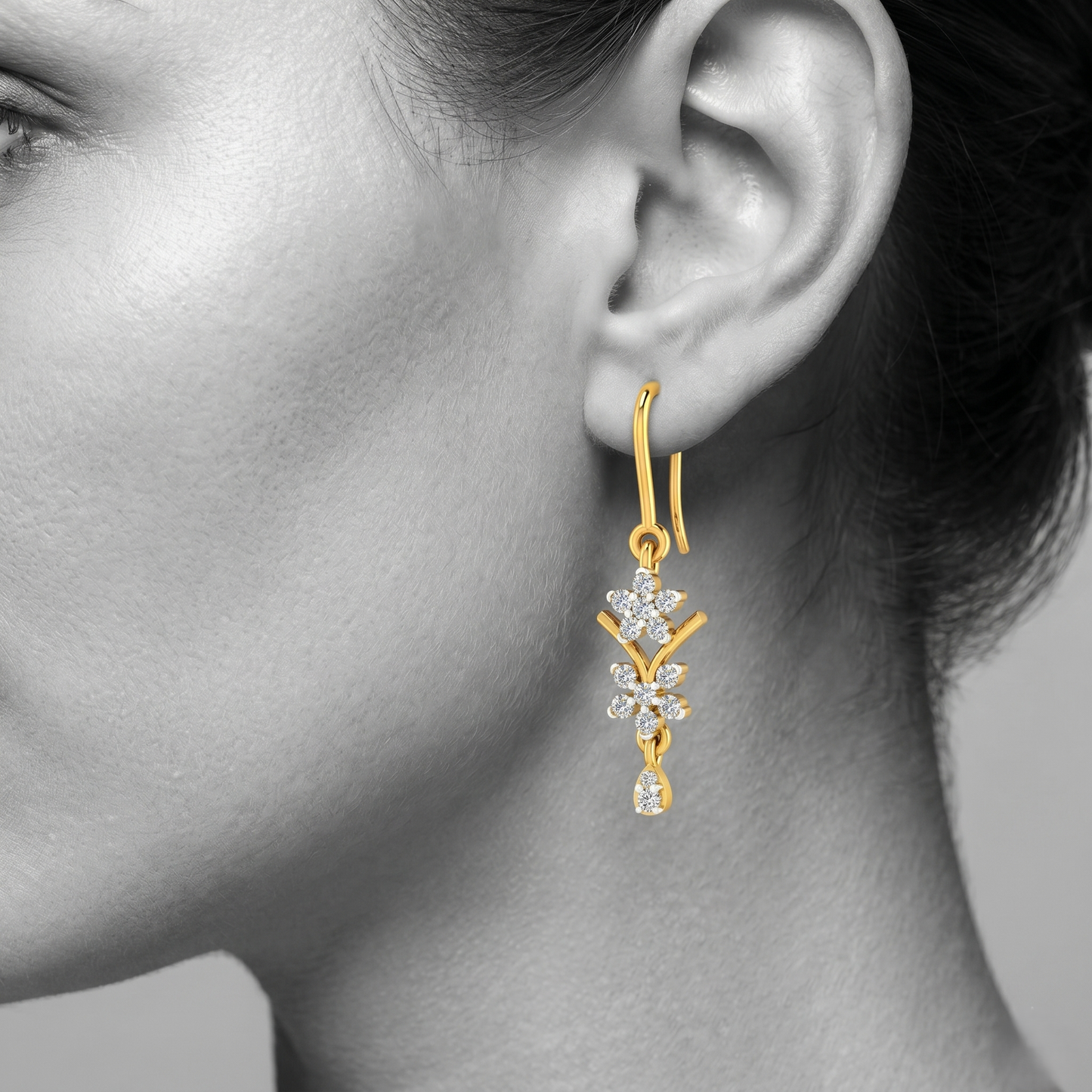 Double Floral Drop Hanging Earring