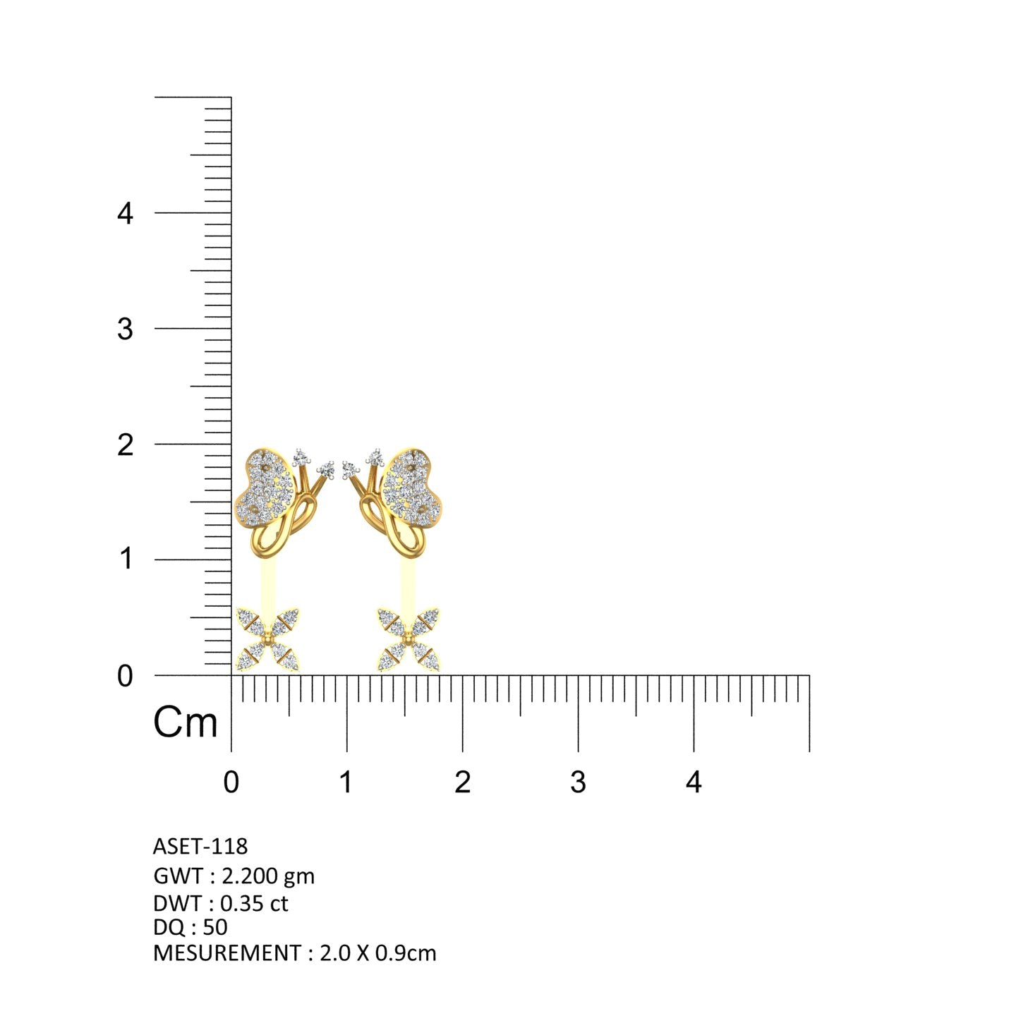 Flutter Heart Diamond Ear Tops