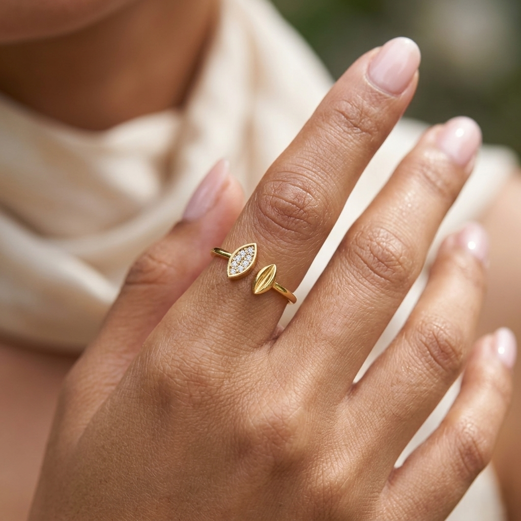 Dual Marquise Leaf Open Cuff Bangle