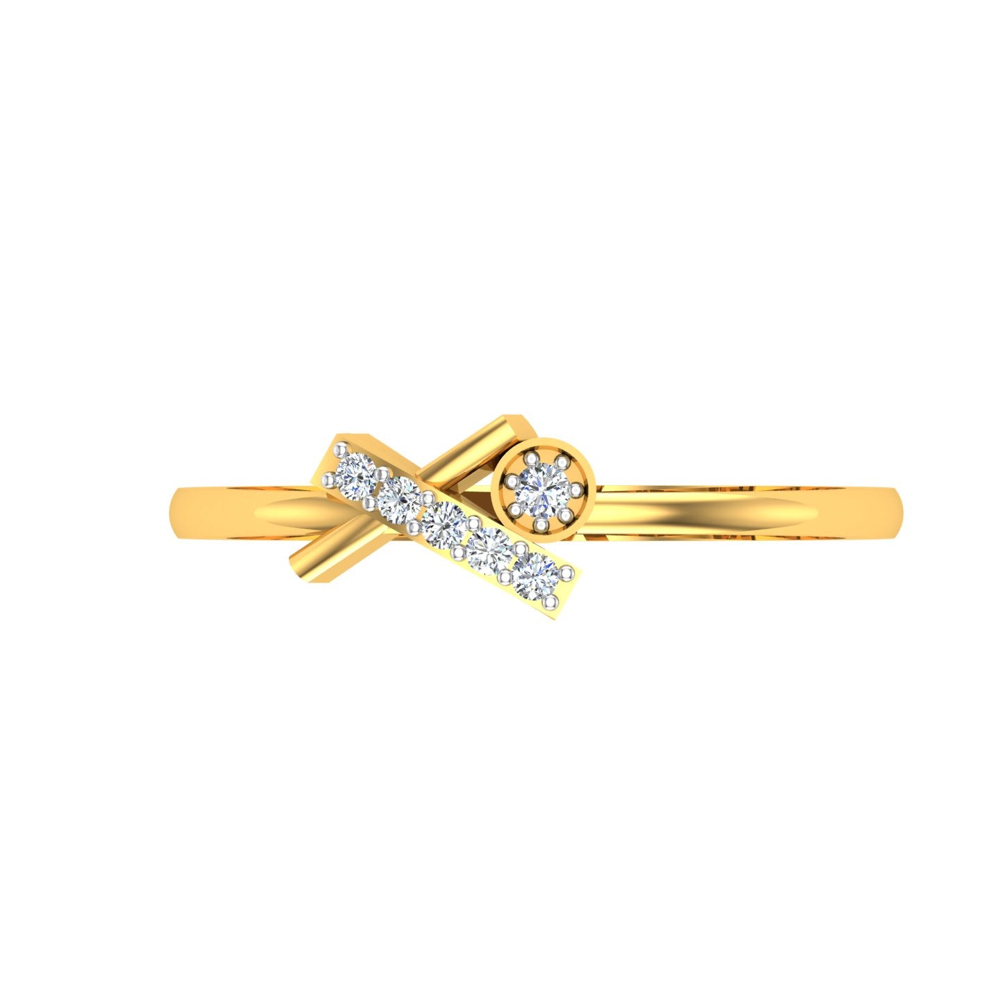 Asymmetrical Diagonal Bar and Circular Halo Bypass Diamond Ring