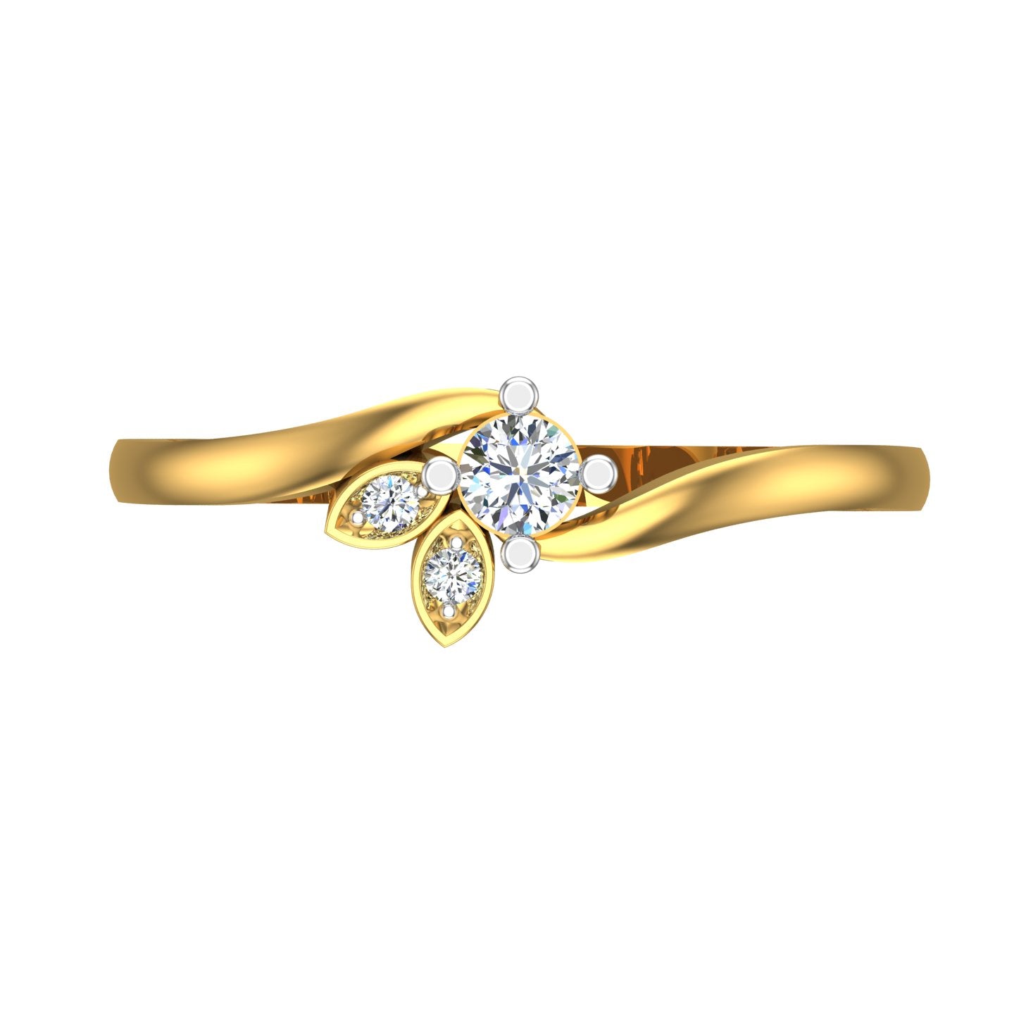 Golden Leaf Solitaire Ring