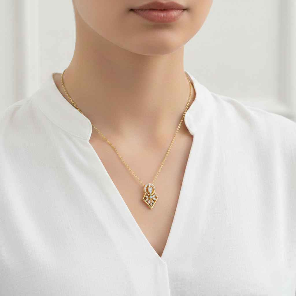 Geometric Shield Starburst Gold Pendant