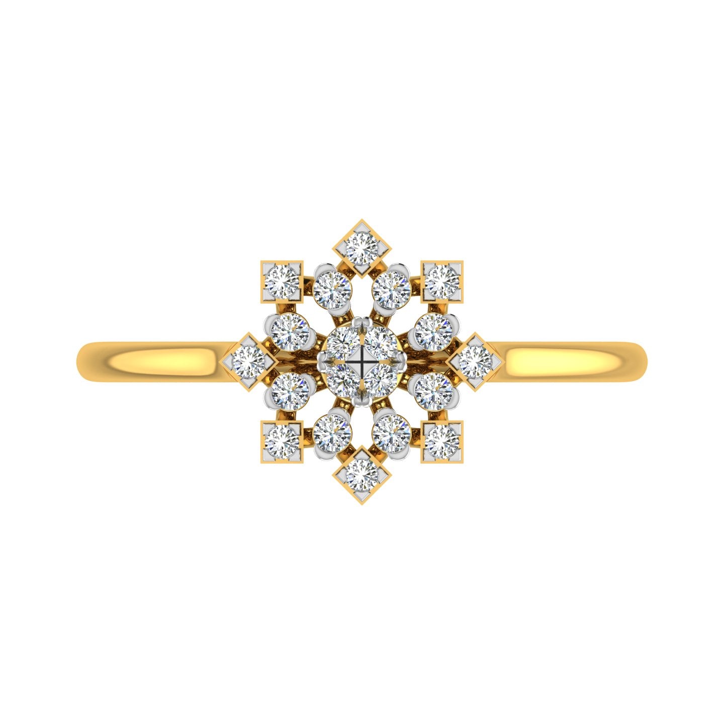 Geometric Starburst Double-Halo Diamond Ring