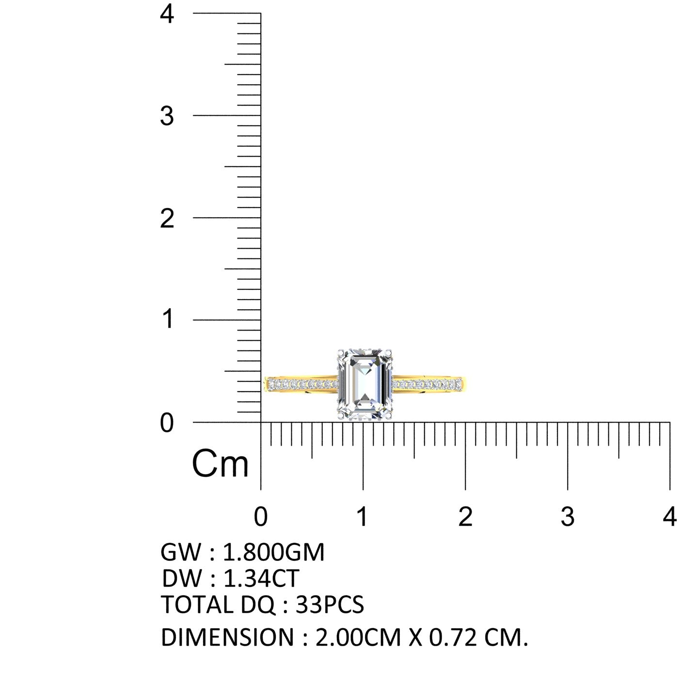 Emerald-Cut Solitaire with Pavé Band Yellow Gold Diamond Ring