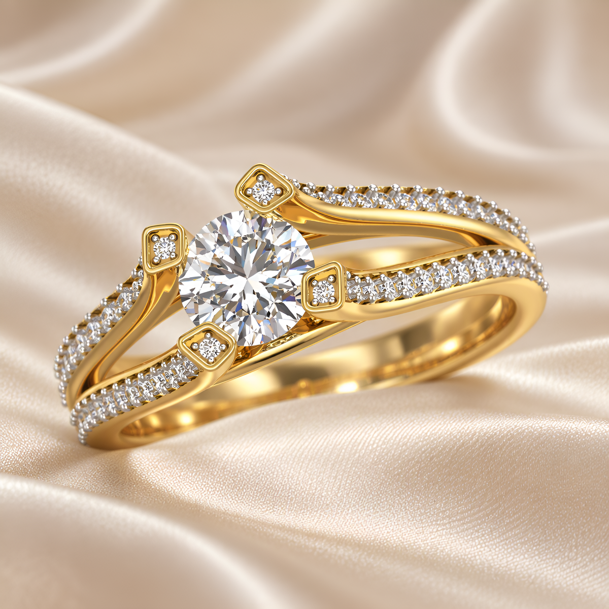 Split-Shank Dual Wave Solitaire Ring