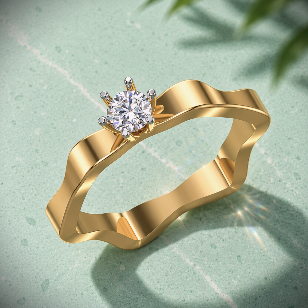 Wavy Zig-Zag Solitaire Engagement Ring