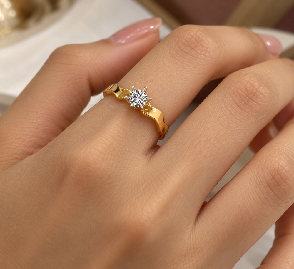Wavy Zig-Zag Solitaire Engagement Ring