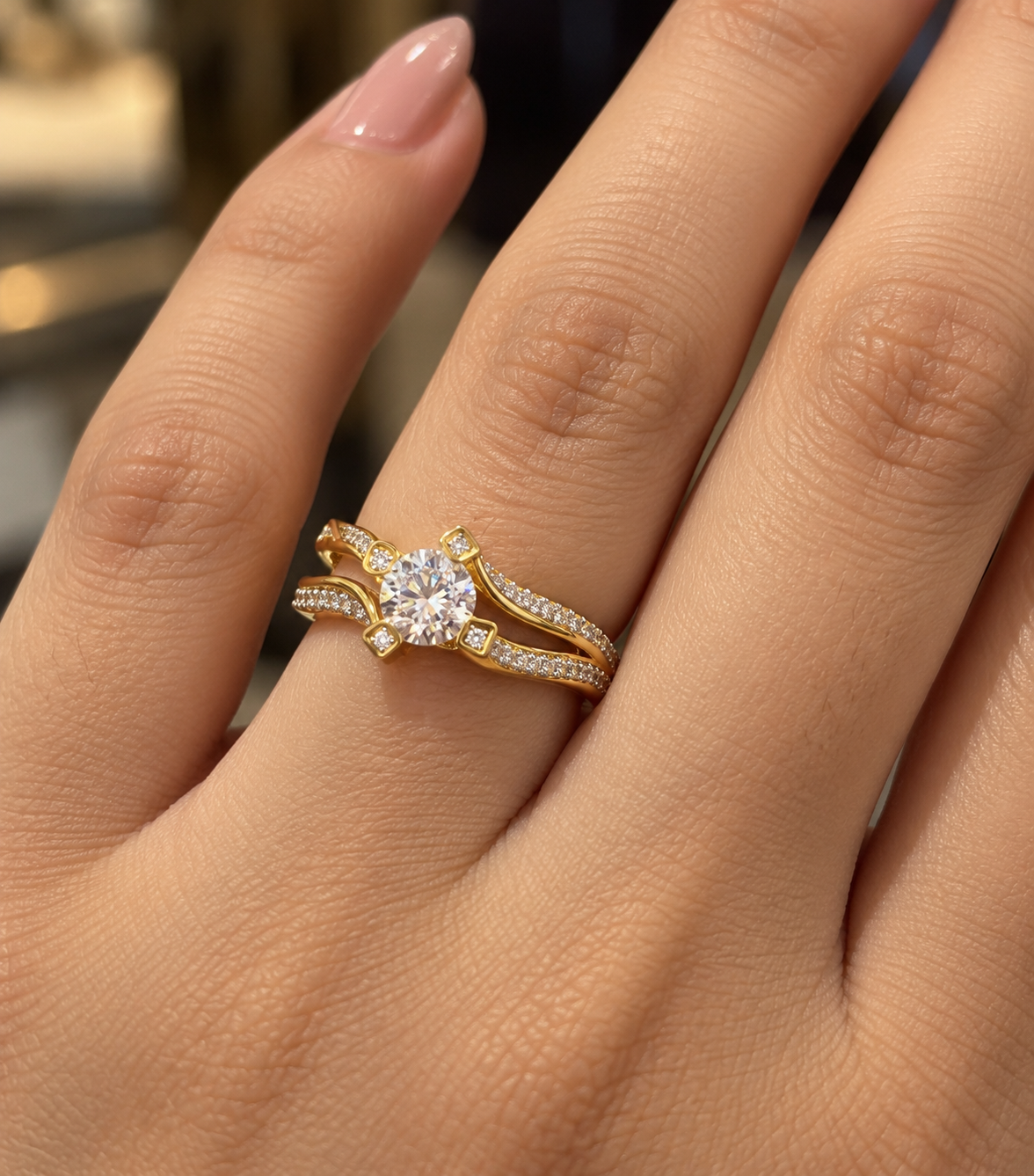 Split-Shank Dual Wave Solitaire Ring