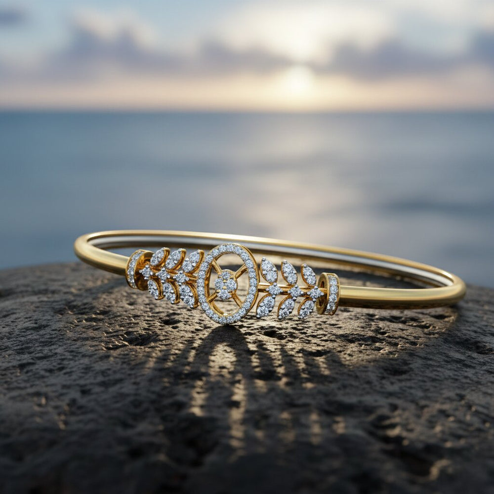 Diamond Leaf-Motif Oval Bangle