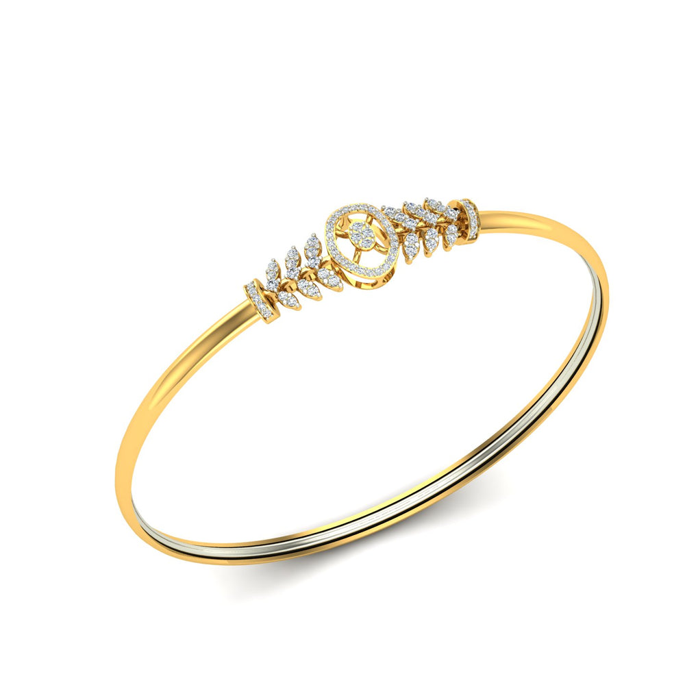 Diamond Leaf-Motif Oval Bangle