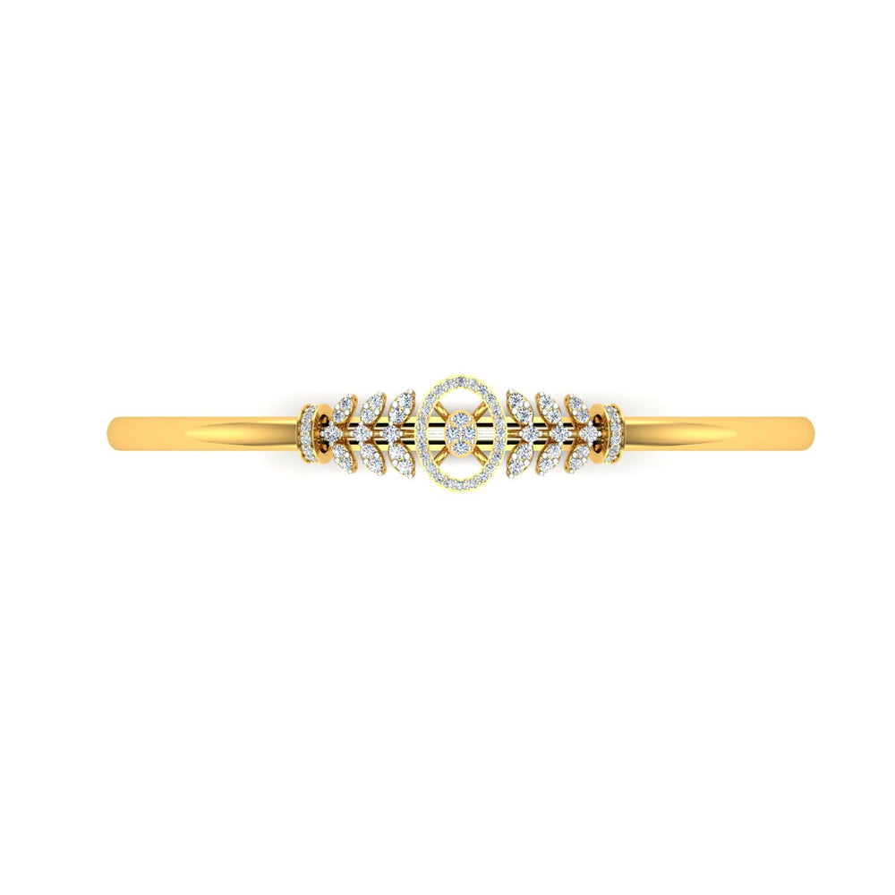 Diamond Leaf-Motif Oval Bangle