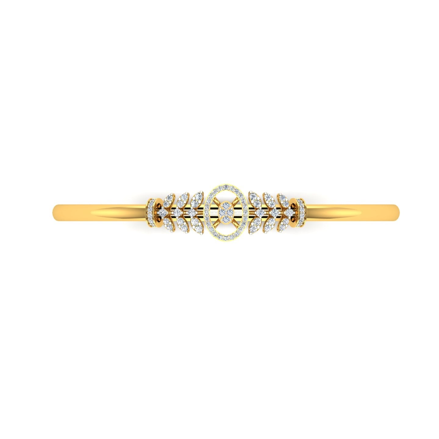 Diamond Leaf-Motif Oval Bangle