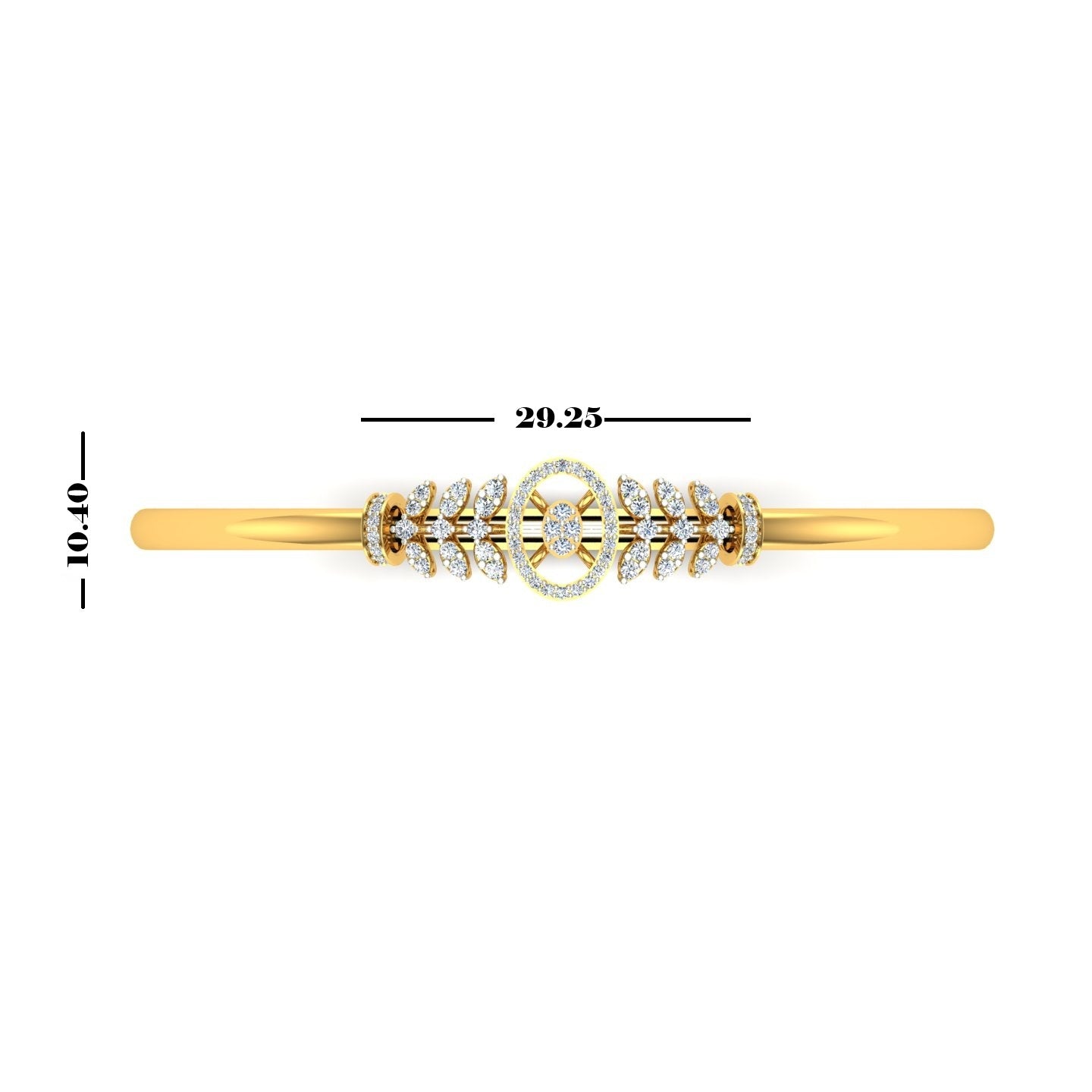Diamond Leaf-Motif Oval Bangle