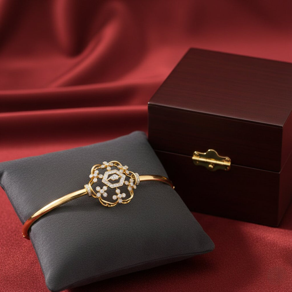 Floral Diamond Oval Bangle Bracelet