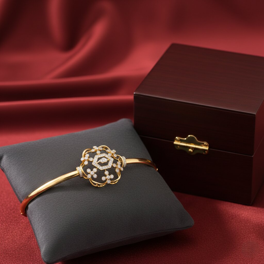 Floral Diamond Oval Bangle Bracelet