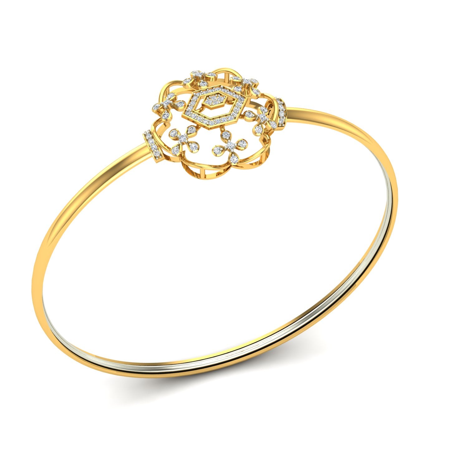 Floral Diamond Oval Bangle Bracelet