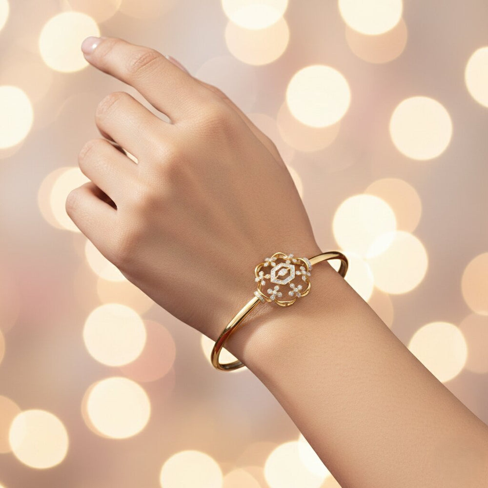 Floral Diamond Oval Bangle Bracelet