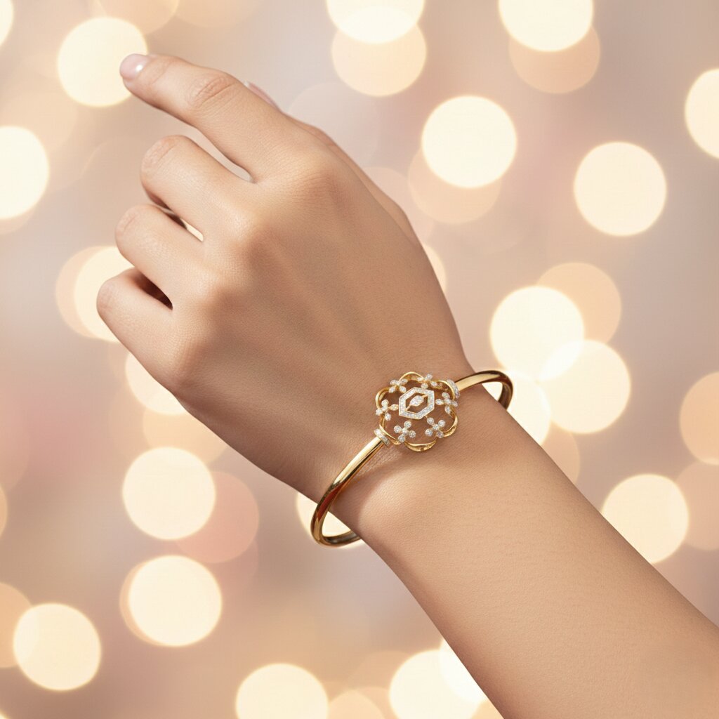 Floral Diamond Oval Bangle Bracelet