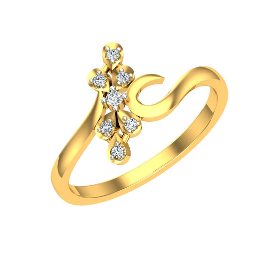 Asymmetric Floral Bypass Diamond Ring