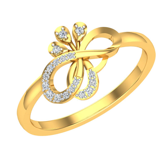 Asymmetric Bow and Floral Sprout Diamond Ring