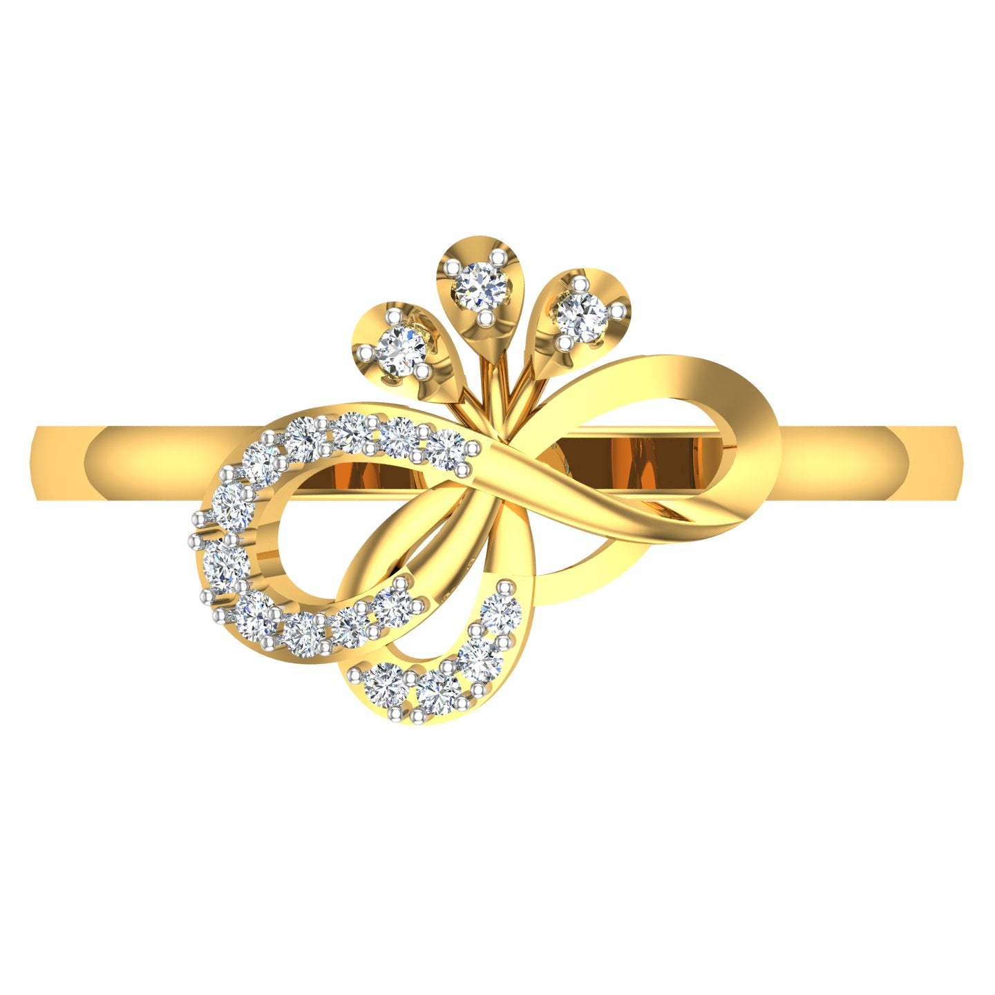 Asymmetric Bow and Floral Sprout Diamond Ring