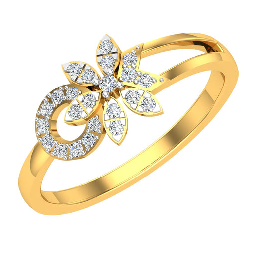 Asymmetrical Floral Open-Loop Diamond Ring