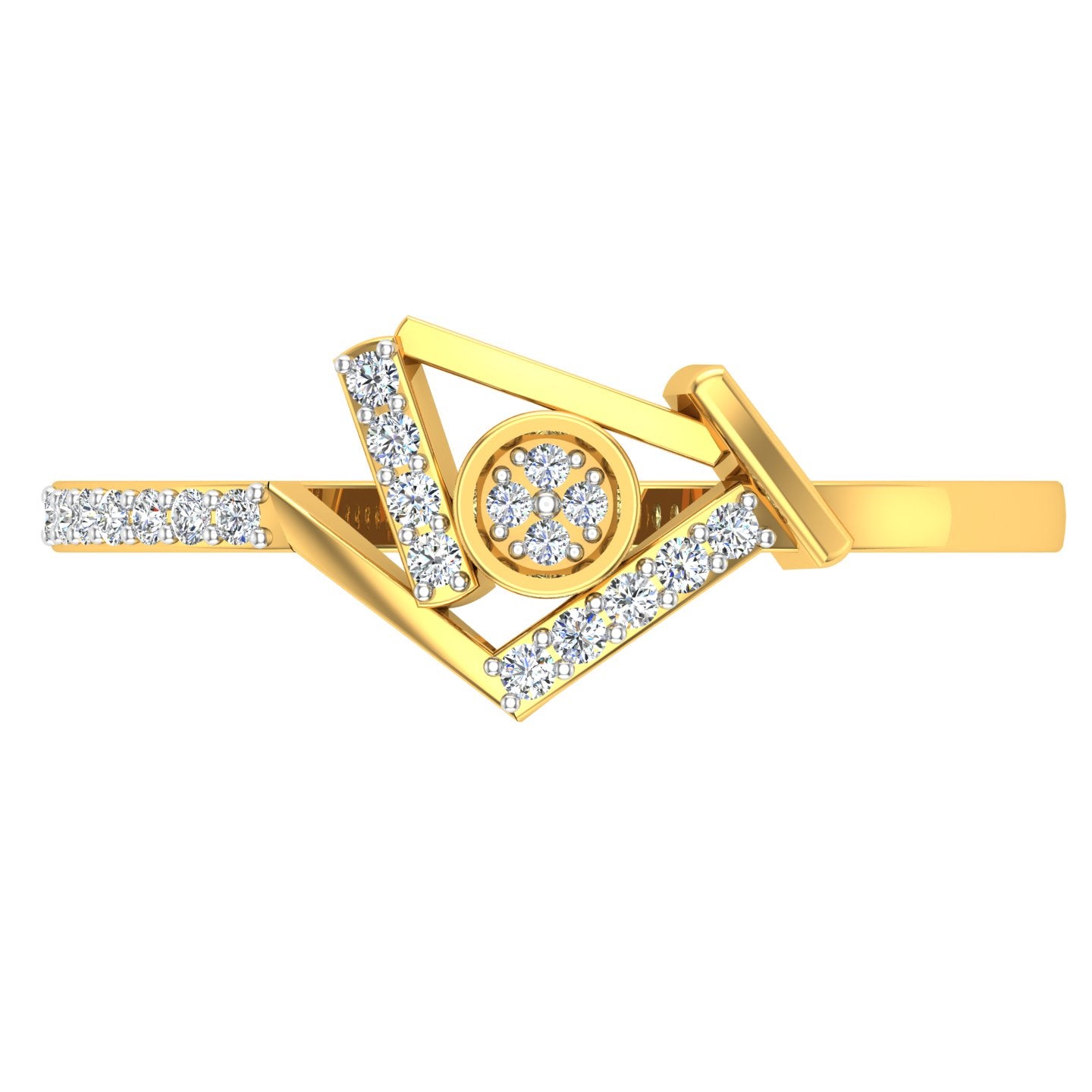 Abstract Geometric Medallion Bypass Diamond Ring