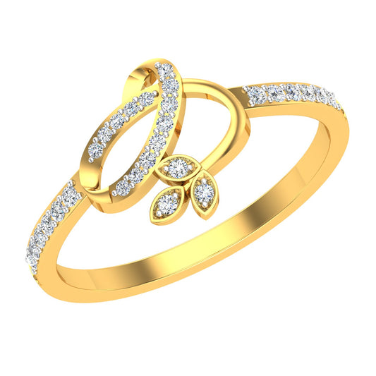 Asymmetrical Interlocking Loop and Triple-Leaf Diamond Ring