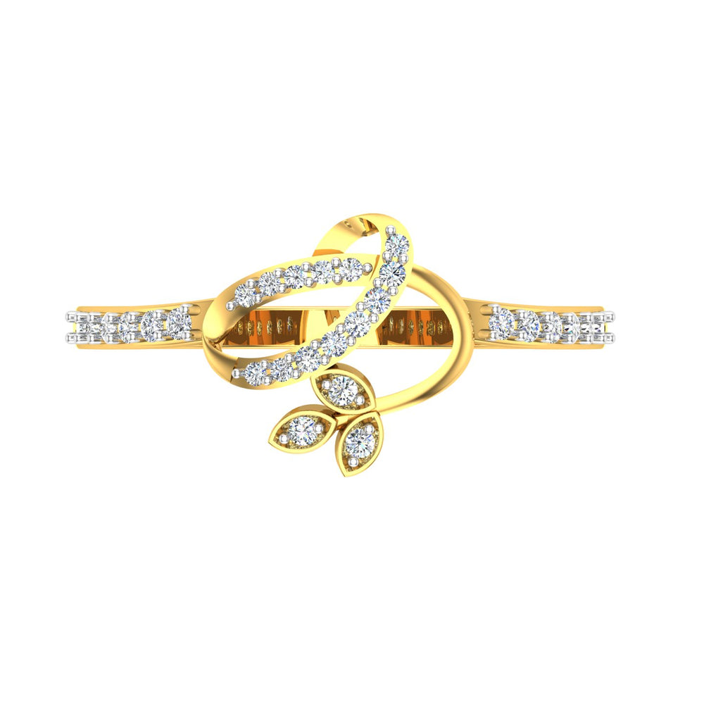 Asymmetrical Interlocking Loop and Triple-Leaf Diamond Ring