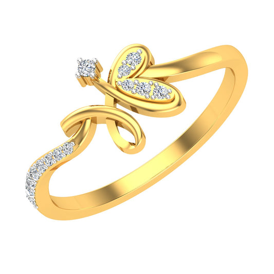 Asymmetrical Butterfly Wing and Bow Bypass Diamond Ring