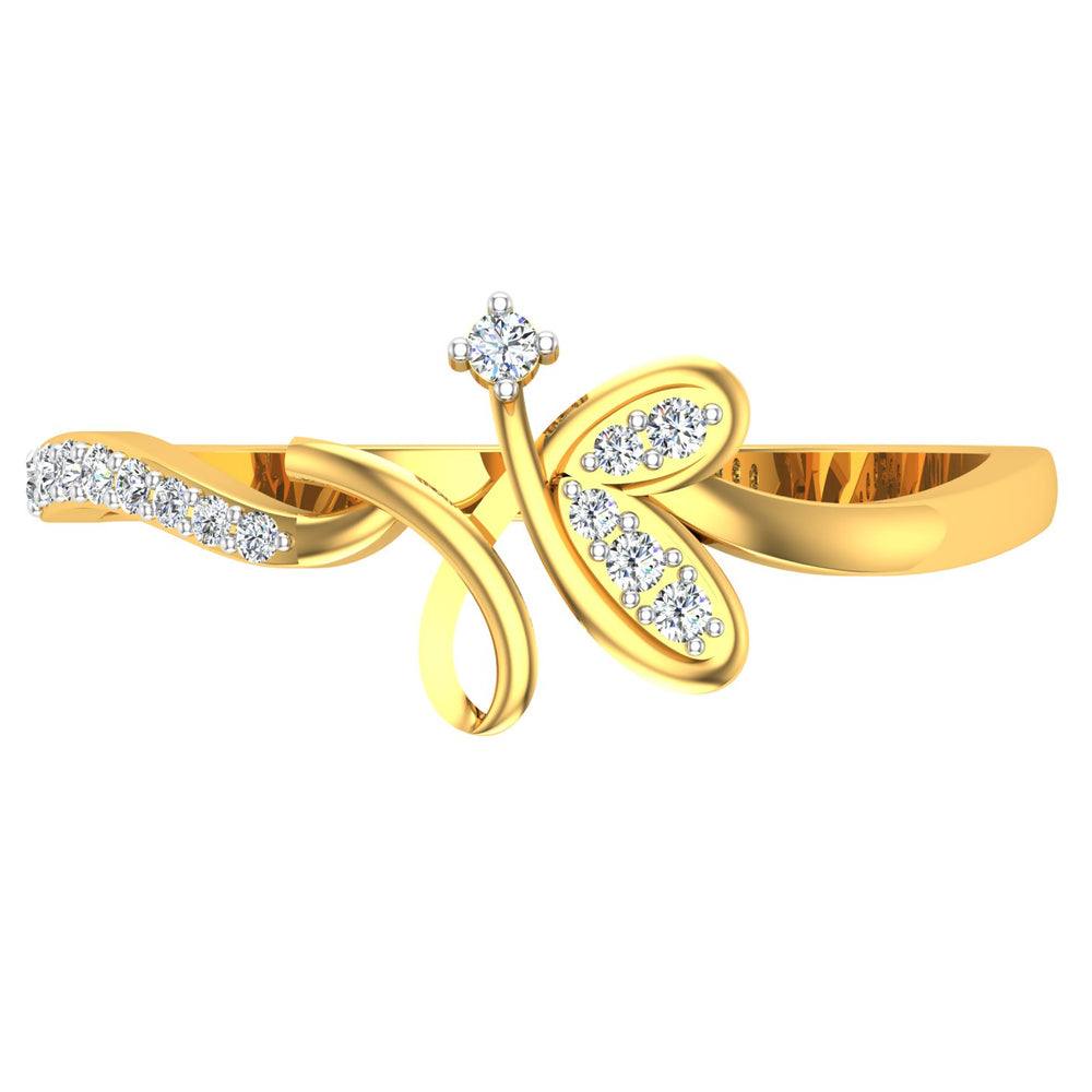 Asymmetrical Butterfly Wing and Bow Bypass Diamond Ring
