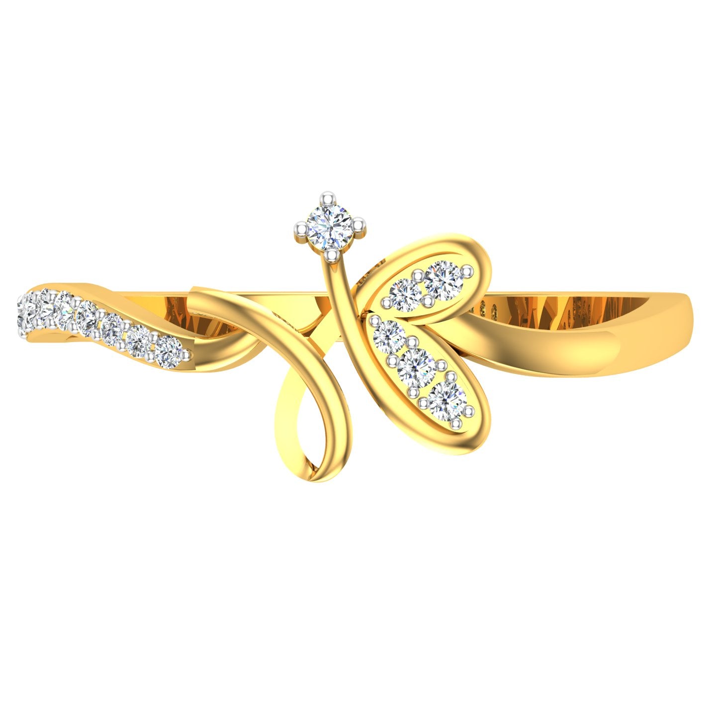 Asymmetrical Butterfly Wing and Bow Bypass Diamond Ring