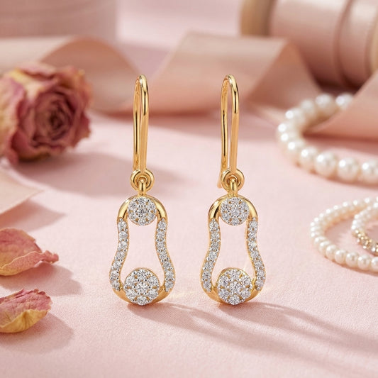 Dual Circle Diamond Drop Earrings