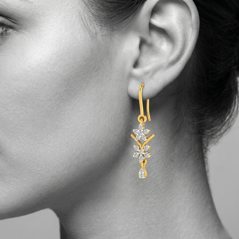 Double Floral Drop Hanging Earring