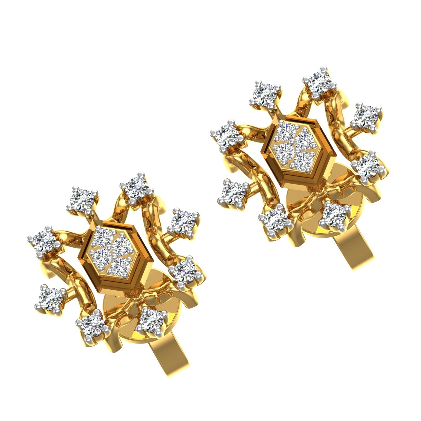 Splendid Hexagon Diamond Stud Earrings