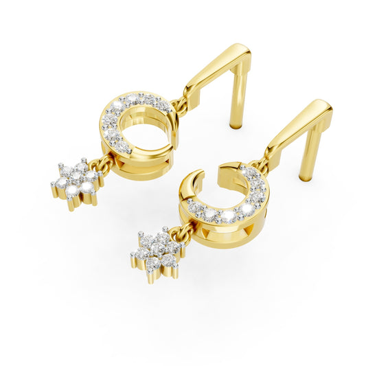 Celestial Crescent Diamond Drop Earring