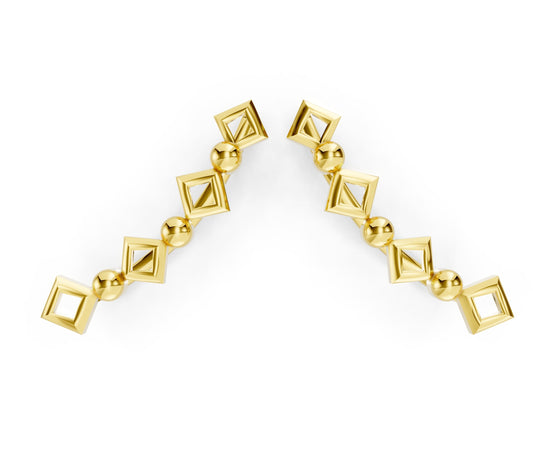 Golden Cube Cascade Earrings