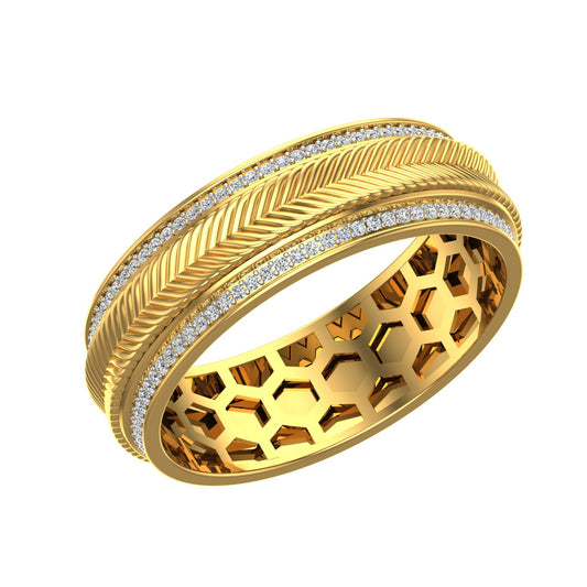 Men's diamond yellow gold wedding band