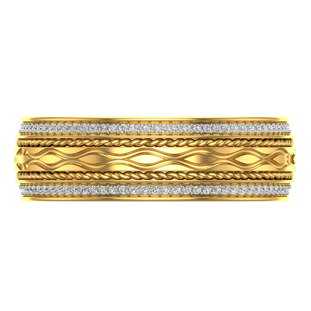 Men's diamond-studded yellow gold wedding band
