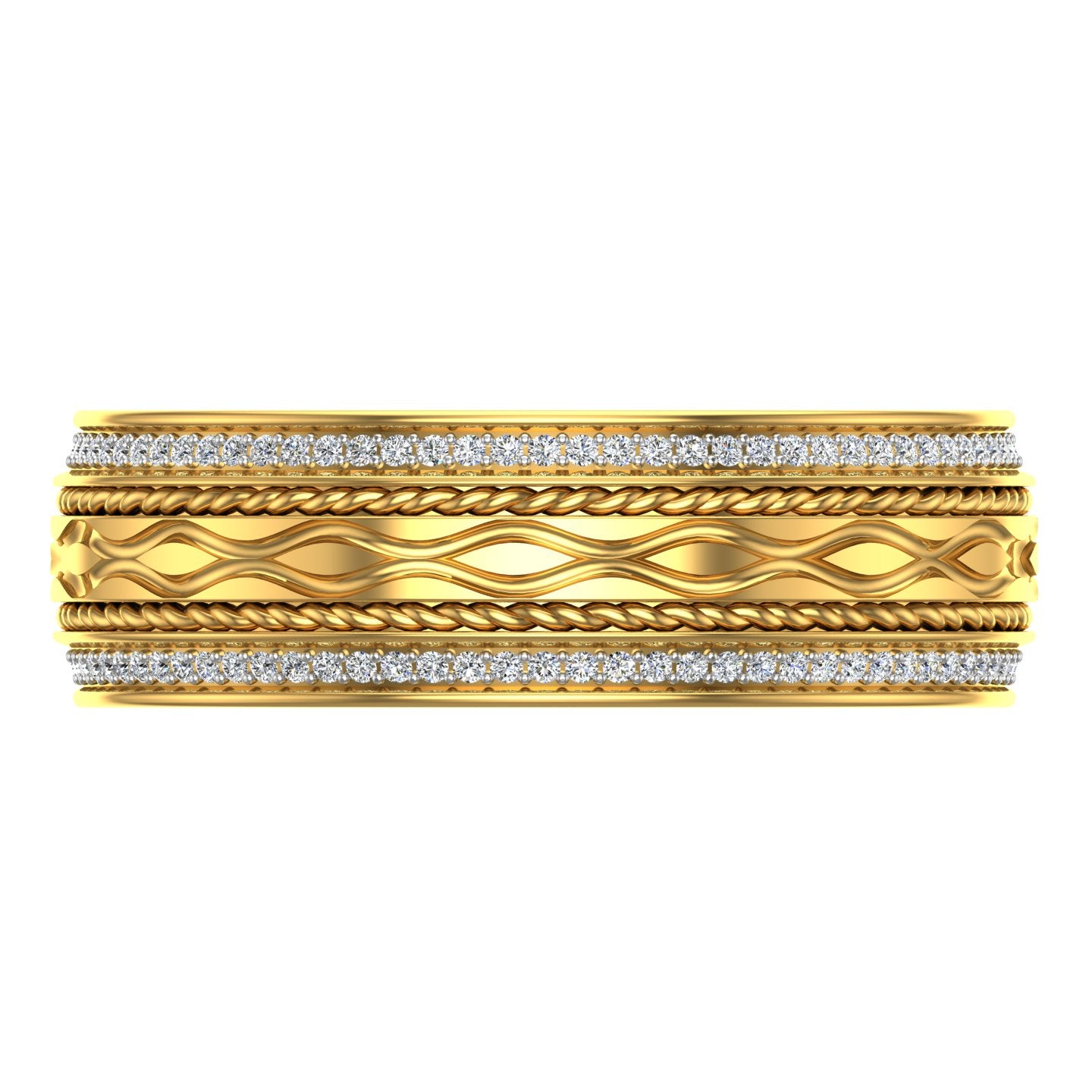 Men's diamond-studded yellow gold wedding band