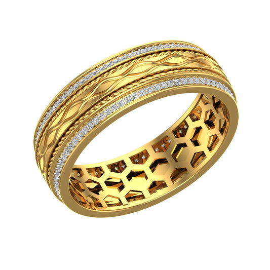 Men's diamond-studded yellow gold wedding band