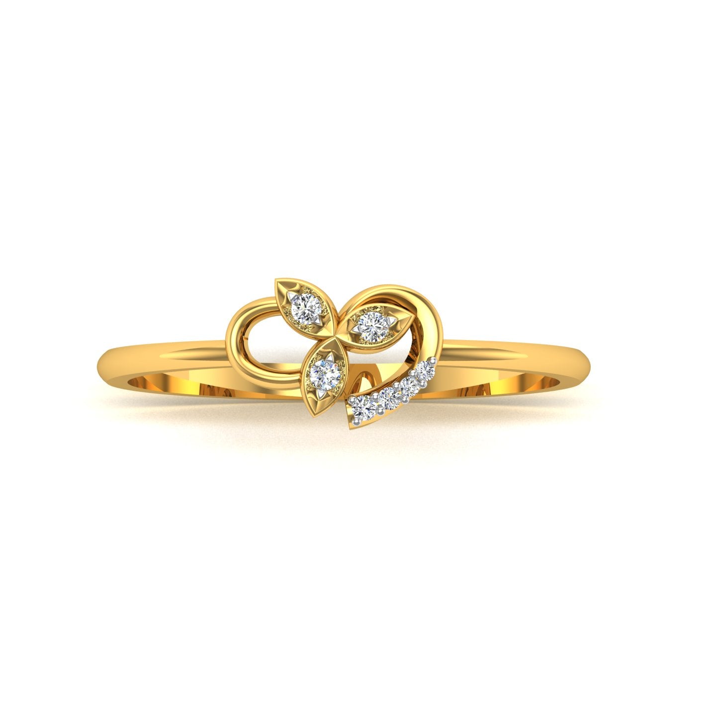 Tri-Leaf Blossom Ribbon Diamond Ring
