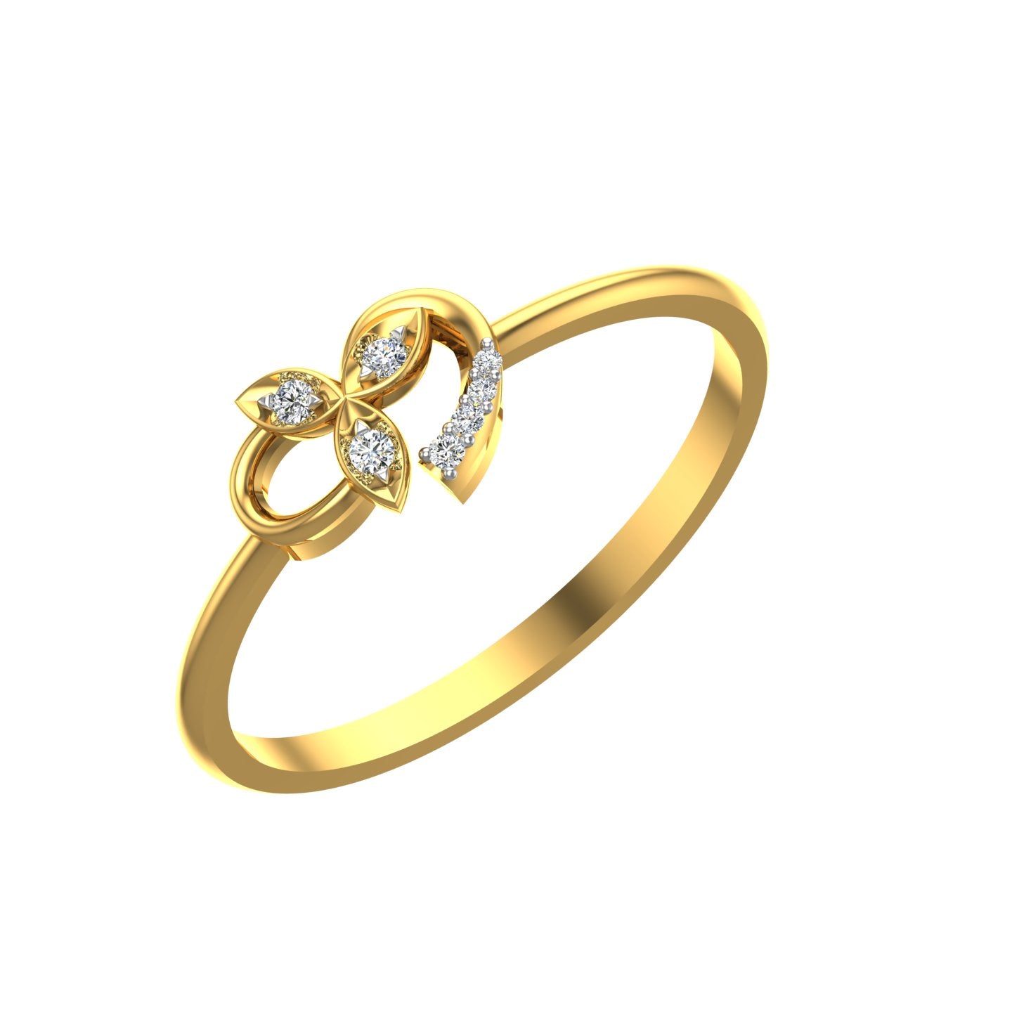 Tri-Leaf Blossom Ribbon Diamond Ring