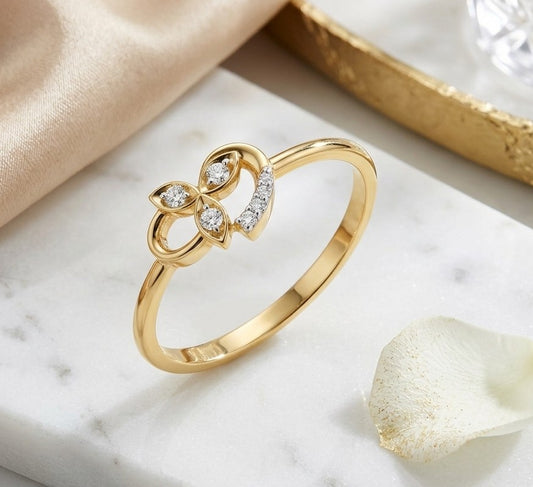 Tri-Leaf Blossom Ribbon Diamond Ring