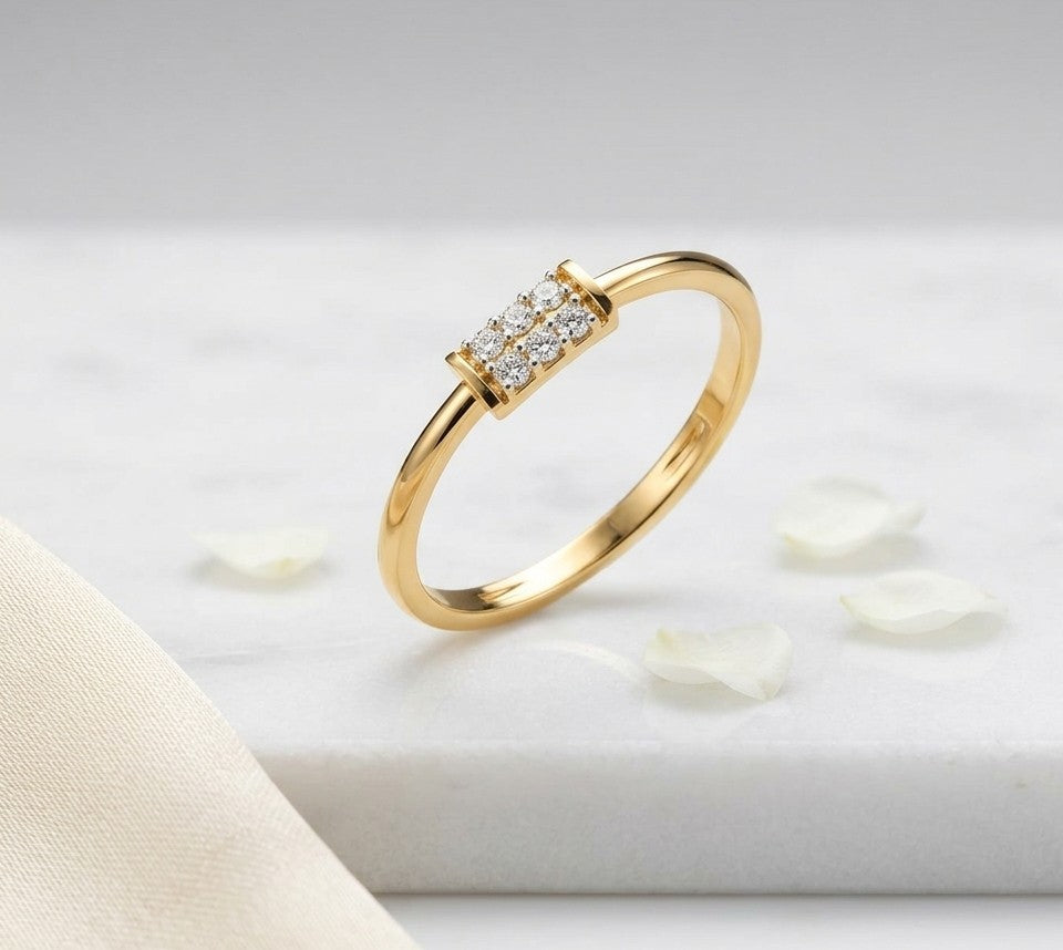 Minimalist Linear Bar Diamond Ring