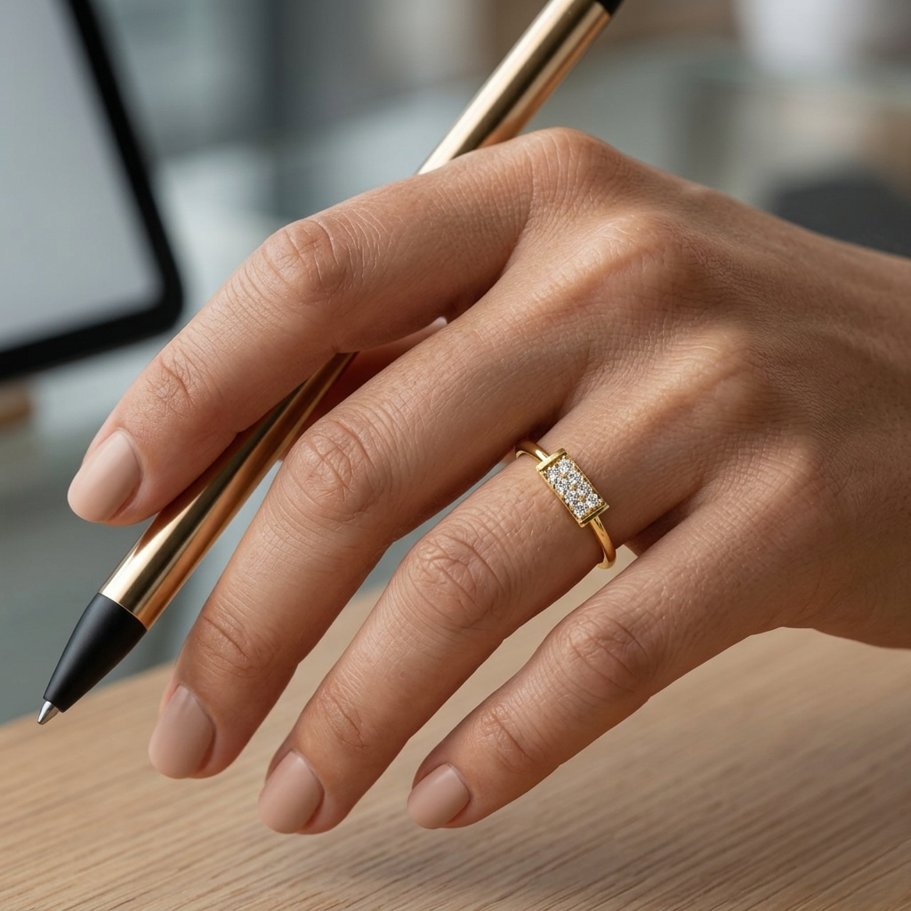 Minimalist Linear Bar Diamond Ring